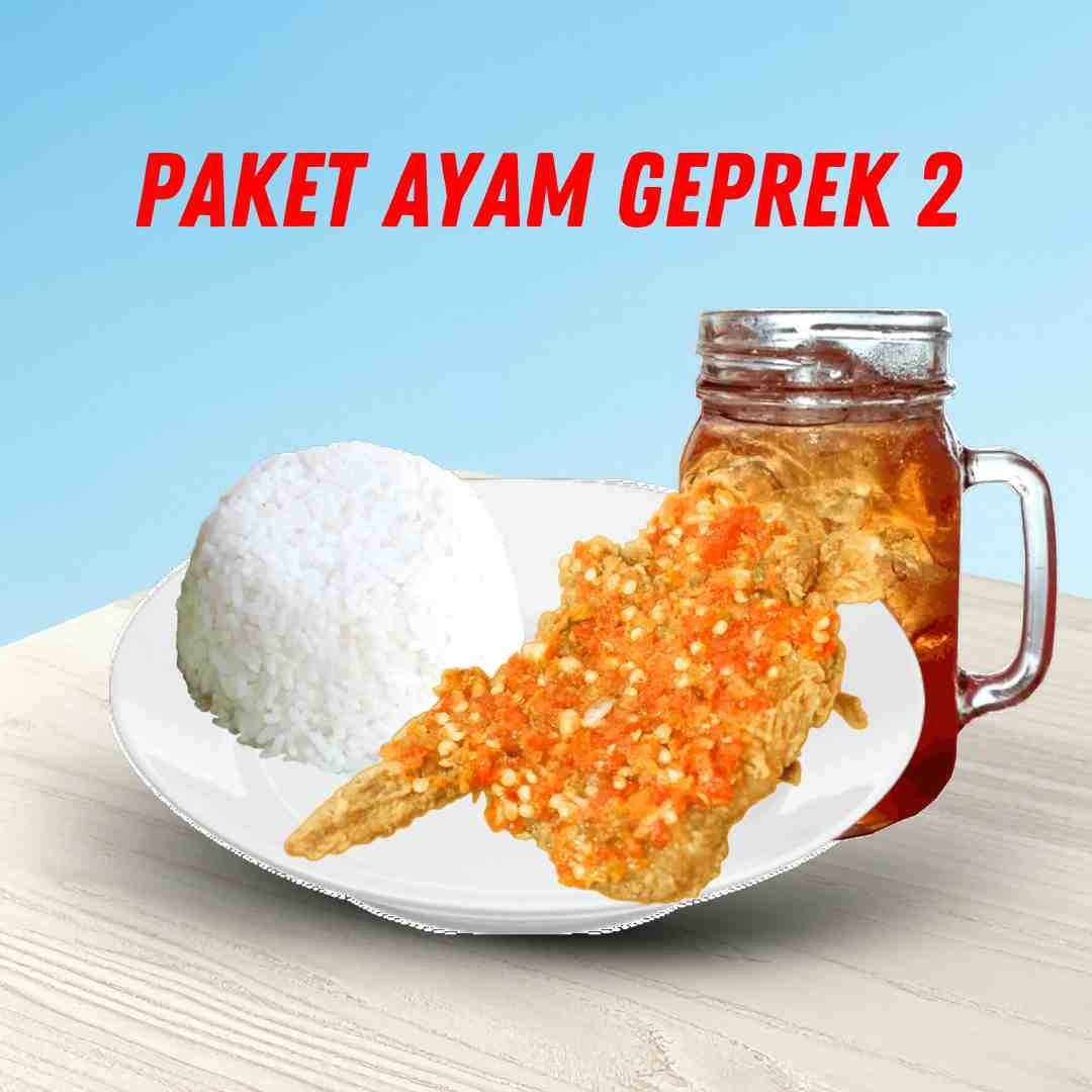 Paket Geprek 2 Sayap/Paha Bawah + Nasi + Es Teh