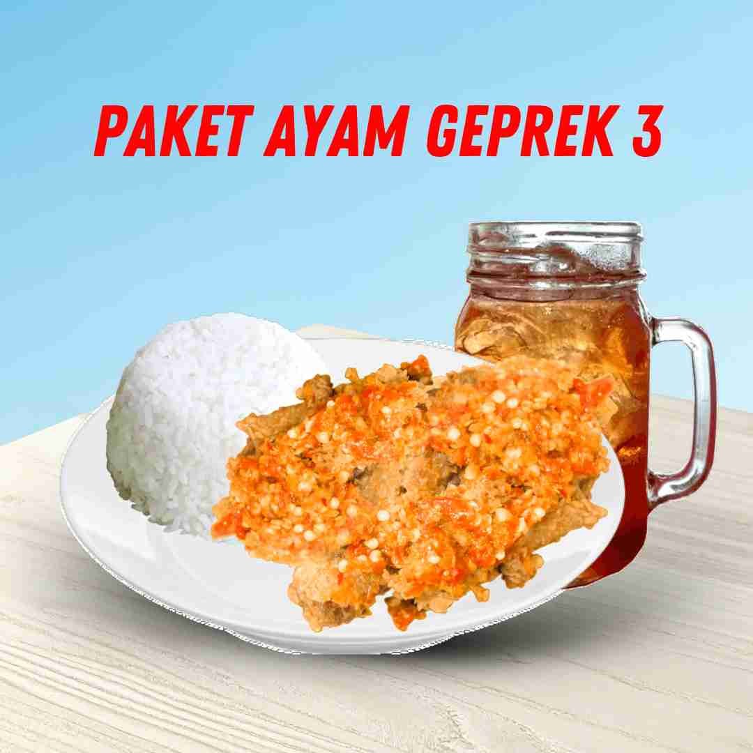 Paket Geprek 3 Paha Atas/Dada + Nasi + Es Teh